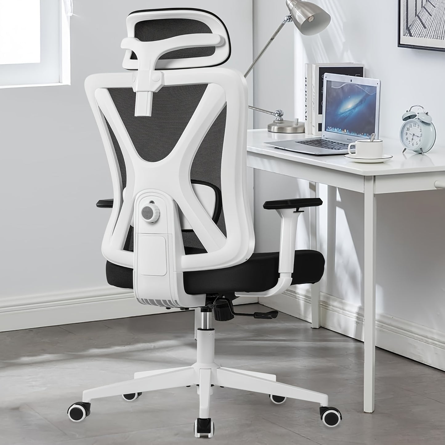 Swivel Ergonomic Office Chair For Gaming, Computer Desk Chair With Breathable Mesh High Back Task Design, Adjustable Lumbar Support, 3D Armrests And Headrest