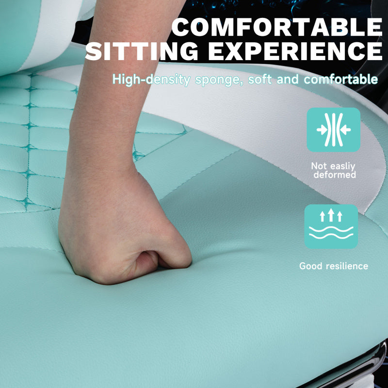 Ergonomic Racing Style Gaming Chair with Massage Lumbar Support & Footrest - Adjustable Headrest, 5-Wheel Base, No Power Required, Green Computer Desk Chair for Adults, Sleek Interior Lighting, Comfortable Seating